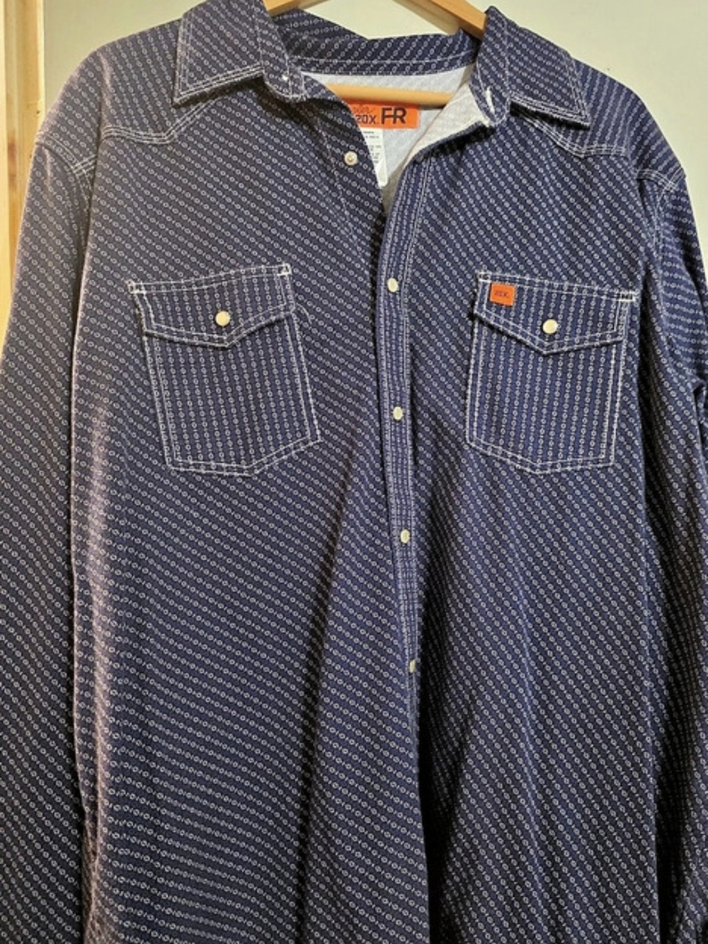 Wrangler FR Flame Resistant 20X Snap Shirt Blue & White 2XL-Tall